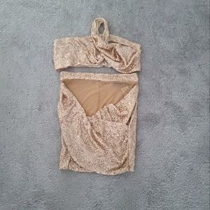 NWT AKIRA Can’t Compare Gold Sequin Mini Skirt with Matching Crop Top